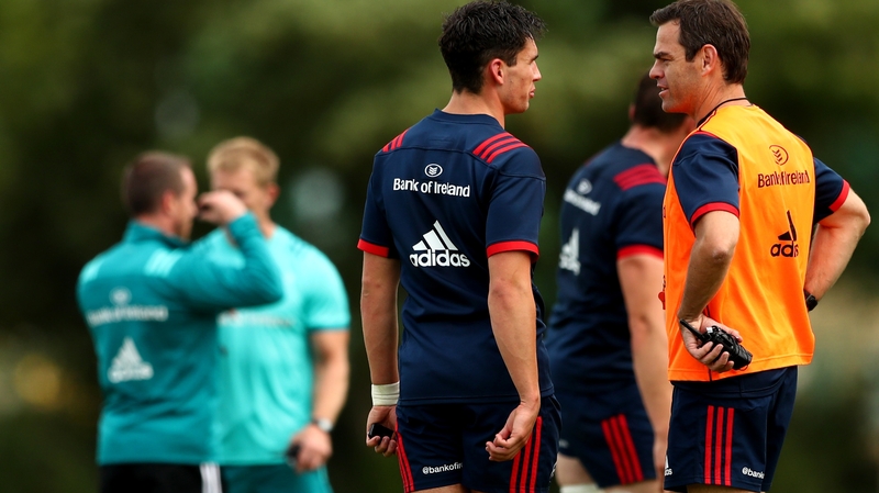 Joey Carbery (L) and Johann van Graan at Munster training