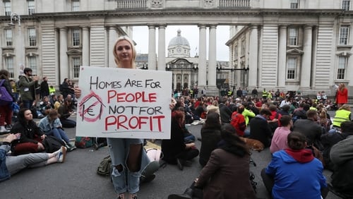 A housing protest outside Government Buildings in Dublin
