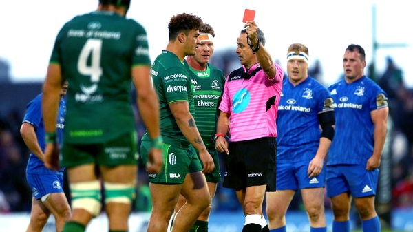 Dominic Robertson-McCoy was dismissed by referee John Lacey in Connacht's defeat to Leinster at the Sportsground