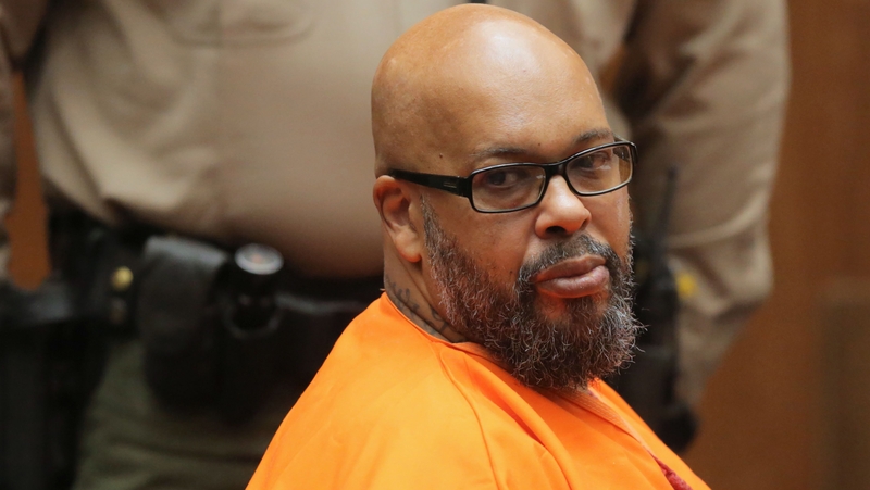 Suge Knight looks on at his sentencing in Los Angeles, California on October 4
