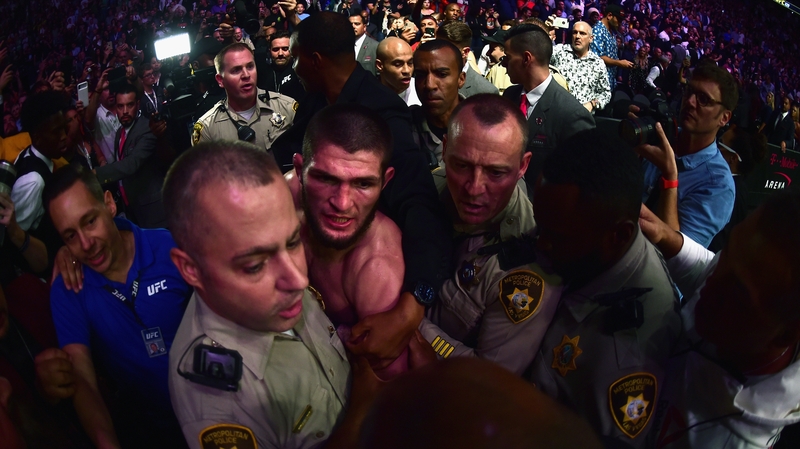 Khabib Nurmagomedov was escorted from the octagon by police in October