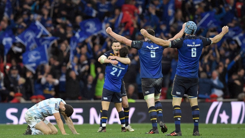 Leinster players celebrate winning the 2017-18 Champions Cup in Bilbao in May