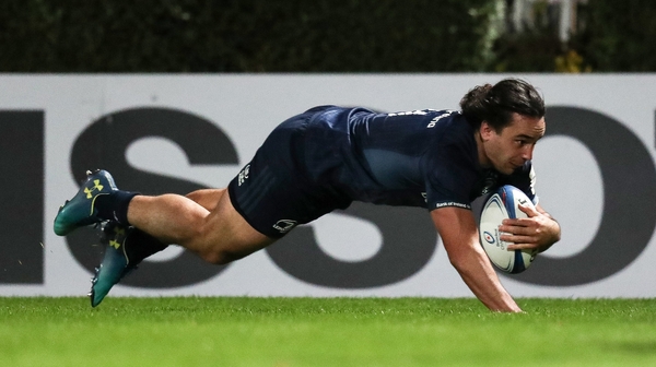 James Lowe blitzes the Wasps defence to score Leinster's fifth try of the night