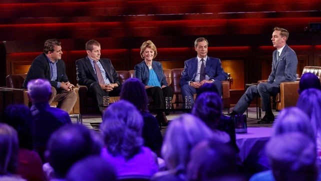 Liam Halligan, Nigel Farage, Baronnes Dee Doocey and Alastair Campbell with Ryan Tubridy. Picture Andres Poveda