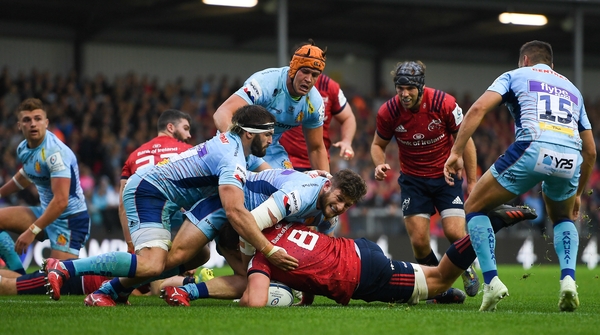 CJ Stander crosses the line for Munster's only try of the game