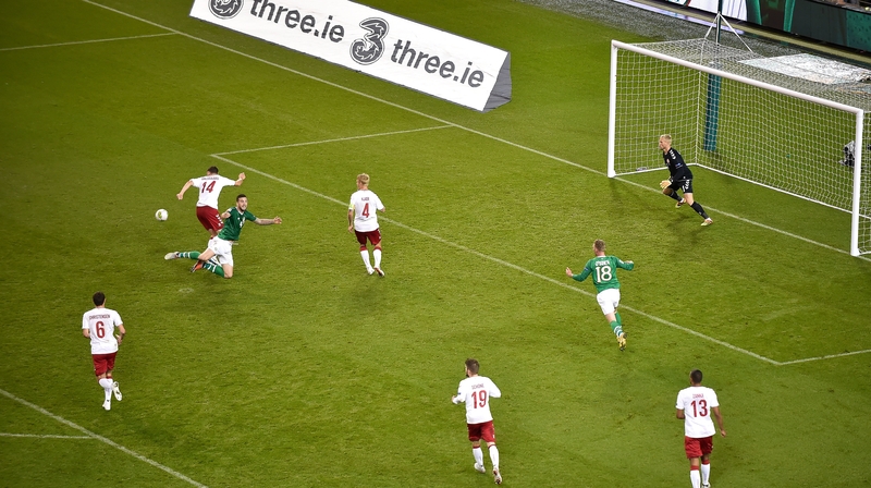 Duffy takes a tumble in the penalty area