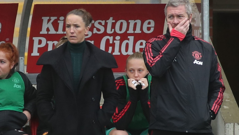 Casey Stoney on the sideline with her assistant Willie Kirk