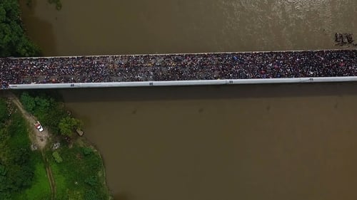 Aerial view of the migrant caravan heading to the US