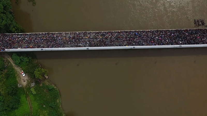 Aerial view of the migrant caravan heading to the US