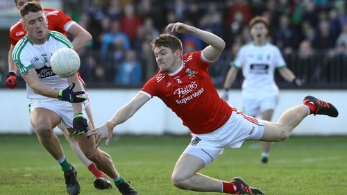 Athy's Kevin Feely (R) and Anthony Durney of Moorefield scrap for possession