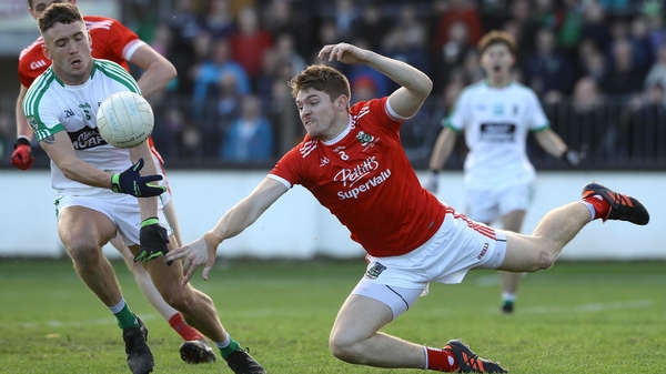 Athy's Kevin Feely (R) and Anthony Durney of Moorefield scrap for possession