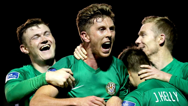 Bray's John Sullivan celebrates scoring a late goal