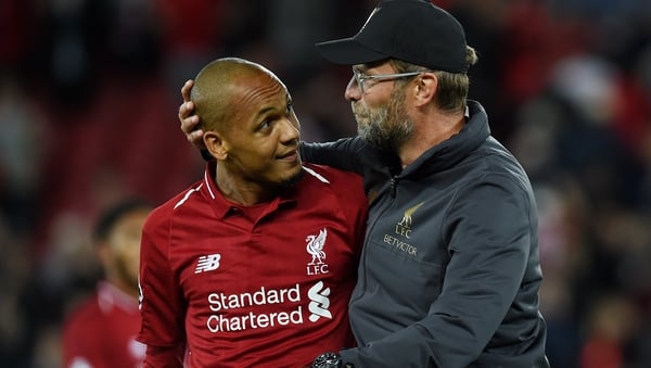 Fabinho with manager Jurgen Klopp