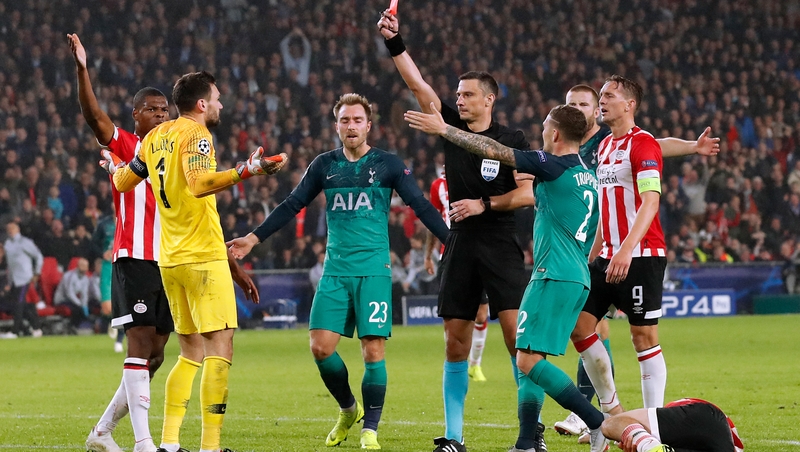 Hugo Lloris is given his marching orders