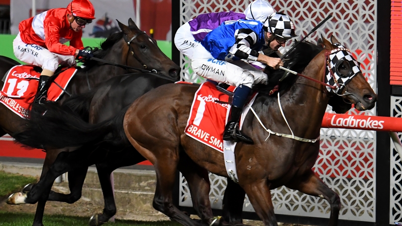 Hugh Bowman riding Brave Smash (R) defeats Oisin Murphy and Spirit of Valor