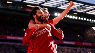 Mo Salah celebrates his goal against Cardiff City