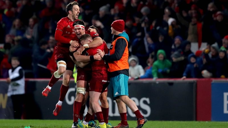 Rory Scannell is mobbed after his match-winning kick