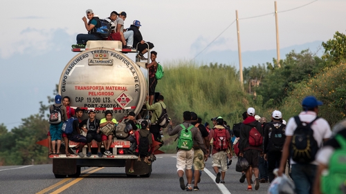 Honduran migrants taking part in a caravan heading to the US