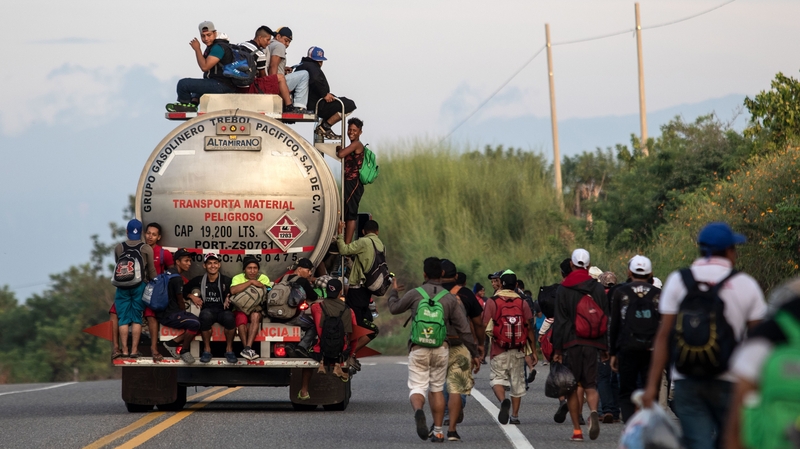 Honduran migrants taking part in a caravan heading to the US