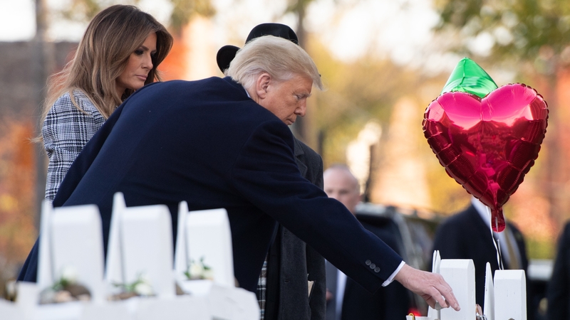 President Donald Trump and First Lady Melania Trump visit the scene of a mass shooting at a synagogue in Pittsburgh last month