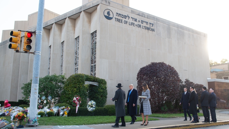 US President Donald Trump at the Tree of Life synagogue yesterday