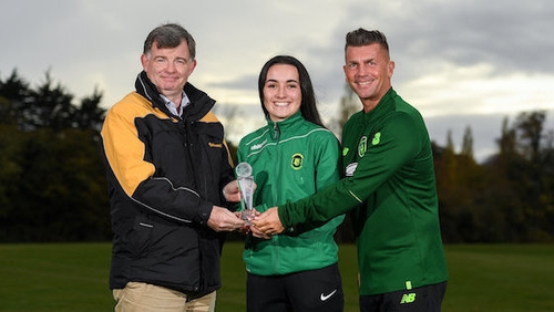 Niamh Farrelly was presented with the award by Ireland boss Colin Bell and Continental Tyres' marketing director Eddie Ryan