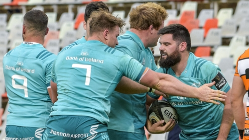Kevin O'Byrne comes up with the ball after scoring a try