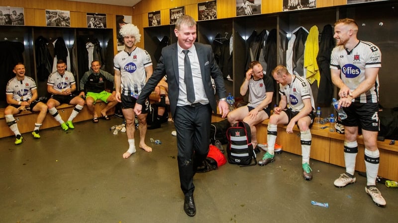 Stephen Kenny celebrates in the dressing room