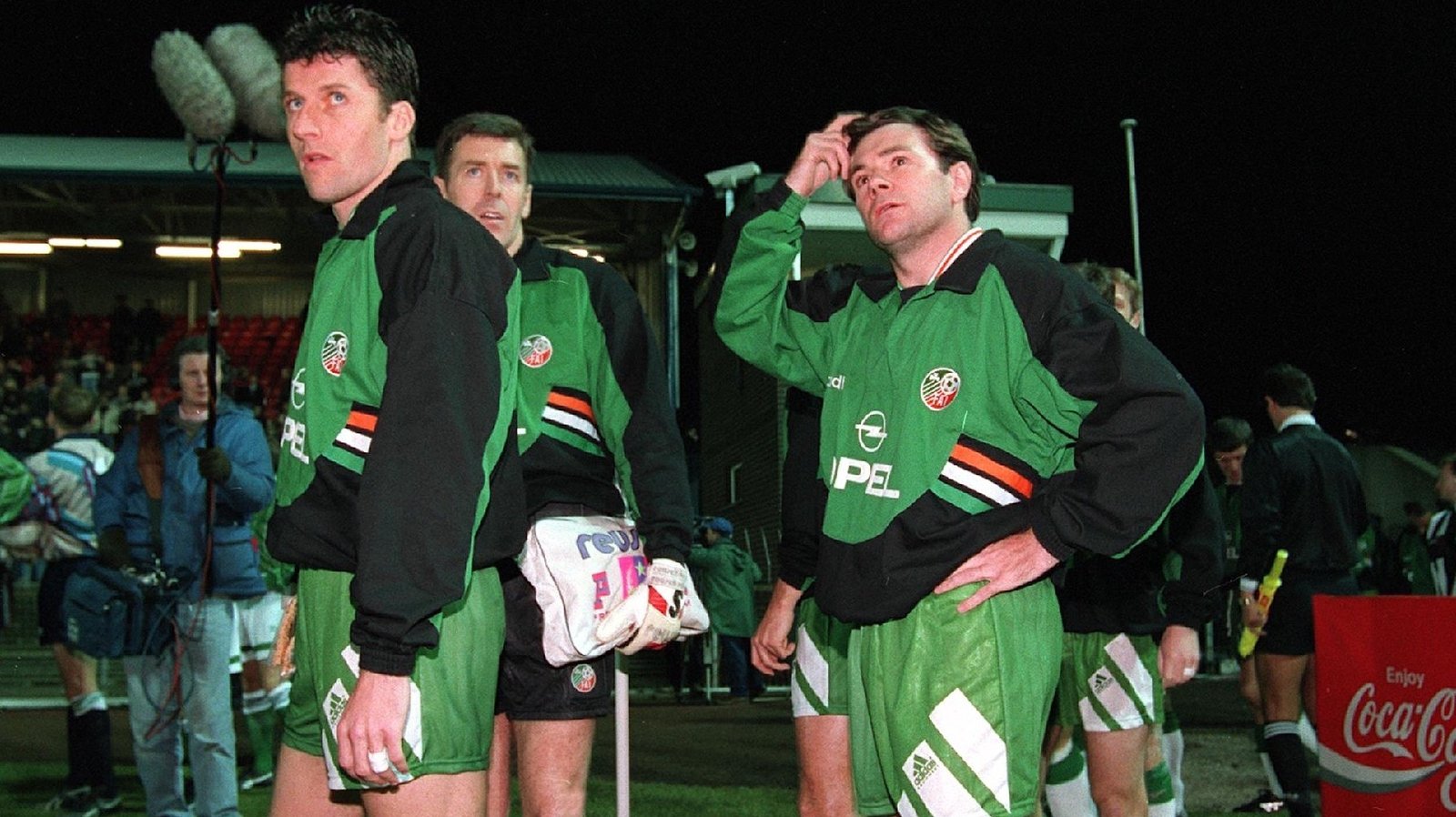 Andy Townsend, Packie Bonner and Ray Houghton before kick-off