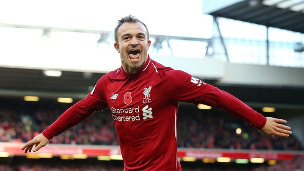 Shaqiri celebrates his goal for the Reds
