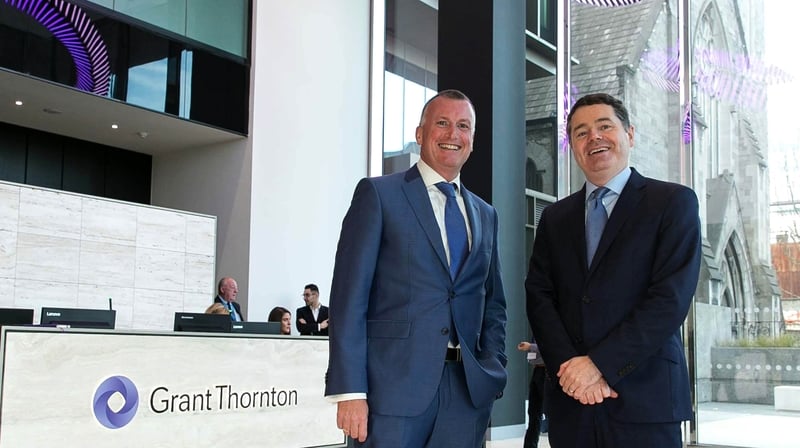Managing Partner of Grant Thornton Mick McAteer and Finance Minister Paschal Donohoe at the today's jobs announcement
