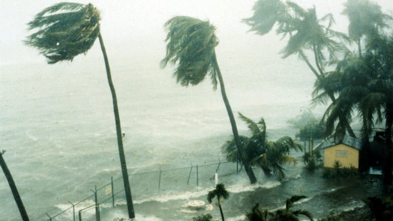Hurricane Hugo hits St. Croix in the Virgin Islands in 1989. Photo by Gary Williams/Liaison/Getty Images