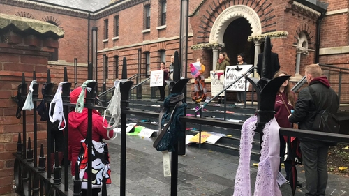 Dozens of thongs were hung from railings and laid on the courthouse steps in Cork