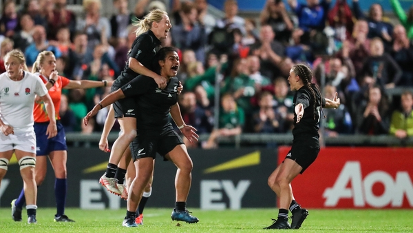 New Zealand celebrate their 2017 world cup final win over England in Belfast