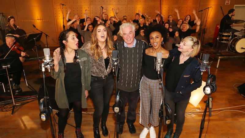 Peter McVerry (centre) with Galia Arad, Roisin O, Loah, Cathy Davey, at Homeward Bound recording session