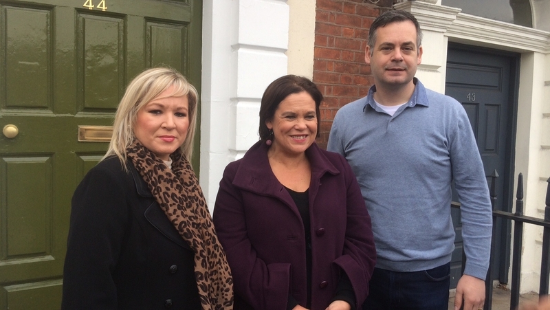 Mary Lou McDonald (C) with Sinn Féin colleagues Michelle O'Neill and Pearse Doherty