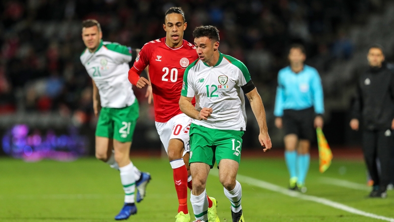 Enda Stevens made his competitive debut in the goalless draw against Denmark