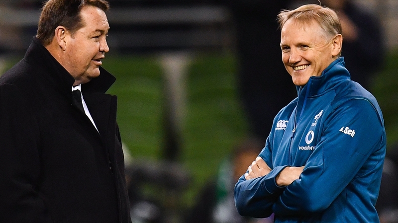 Steve Hansen and Joe Schmidt share a joke before the game last Saturday