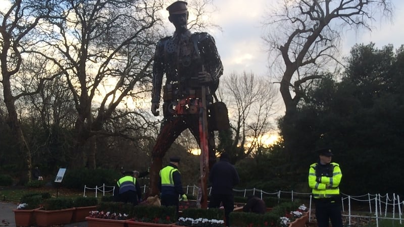 The six-metre high sculpture was splashed with red paint