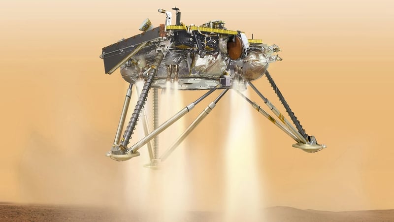 NASA handout shows an illustration of a simulated view of NASA's InSight probe about to land on Mars