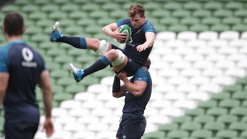 Jordi Murphy, left, and Rhys Ruddock are put through their paces during the captain's run