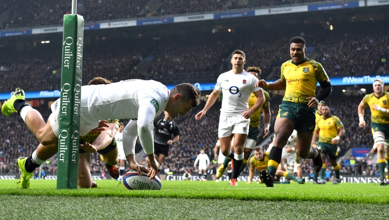 Jonny May touches down for England