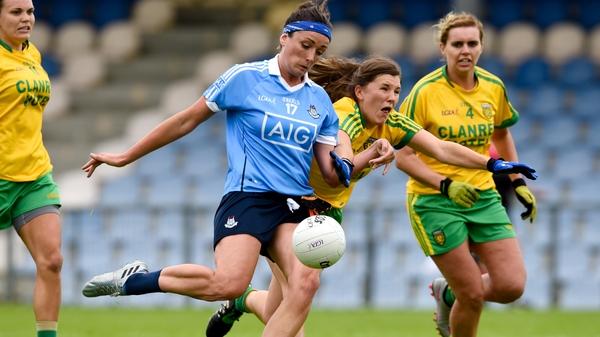Donegal's Ciara Hegarty challenges Dublin forward Niamh McEvoy during the 2016 All-Ireland quarter-final