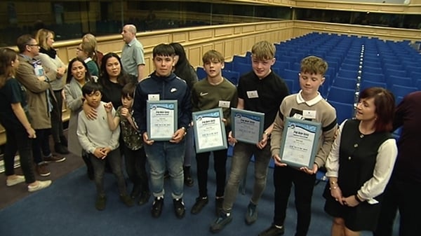 A group of boys honoured for saving a man who had got into difficulty in Galway