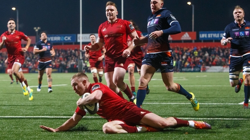 Munster's Keith Earls scores a try