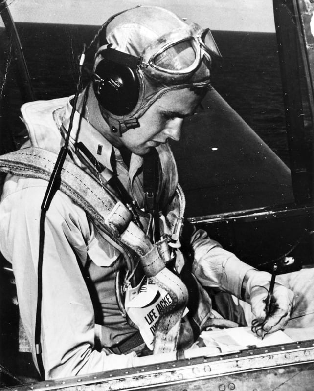 Bush joined the Air Force at 18 and flew 58 combat missions during WWII