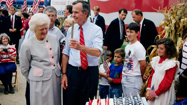George and Barbara Bush on the campaign trail for re-election