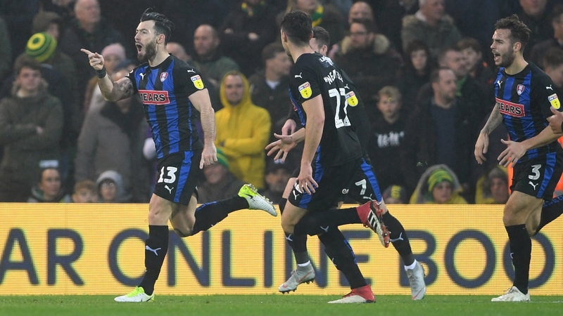 Rotherham United's Richie Towell (L) celebrates scoring the opening goal