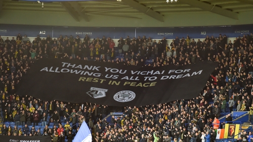 Watford fans brought banners to the King Power Stadium