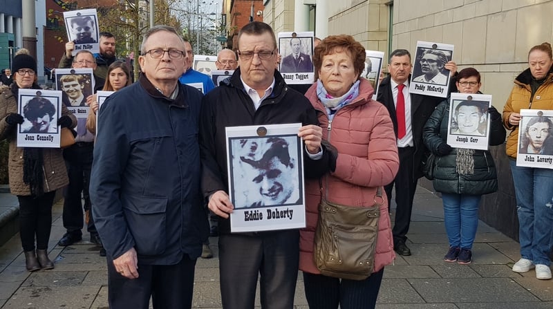 The family of Eddie Doherty outside Belfast Coroner's Court